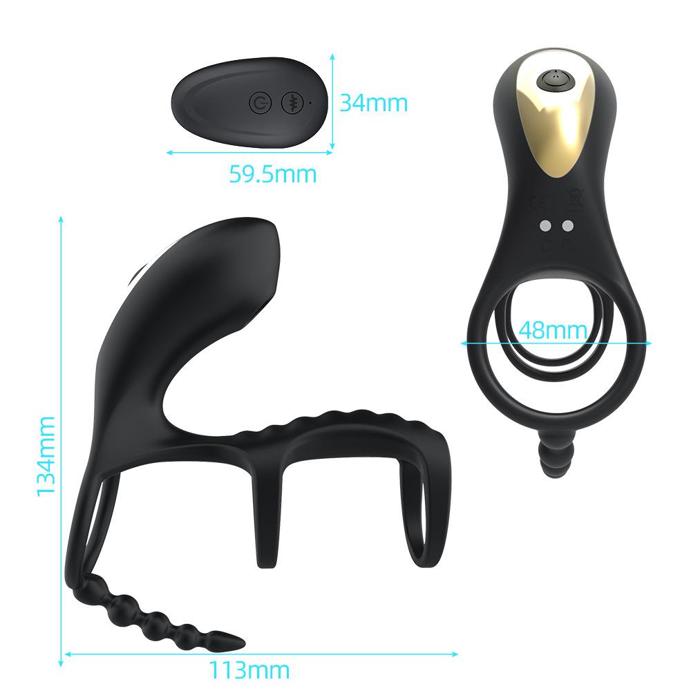 APP Controllo remoto Doppio anello Doppio shock Chiusura Cum Ring Plug anale Coppia vibratore Giocattoli del sesso Anello del pene remoto Prodotti per adulti