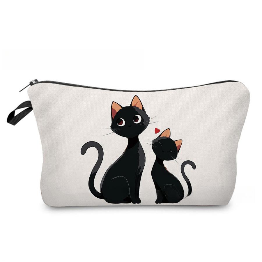 Women Black Cat Print Cosmetic Bag Toiletries Organize Travel Storage Case 6964 KTB