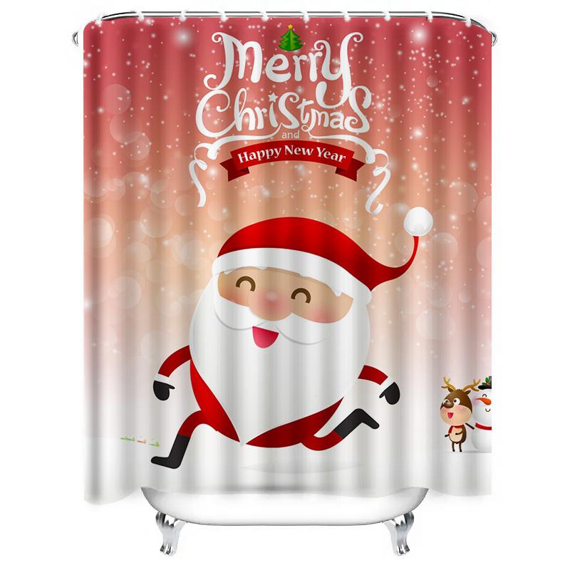 Tu Christmas Shower Curtain Festive Holiday Decor Santa Claus Pattern Waterproof Bathroom Fabric Backdrop Xmas Home Decor