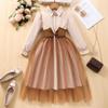 Vestito Manica Lunga Bambina 8-12A Autunno/Inverno Vestito Patchwork Colori a Contrasto Vestito Minimalista