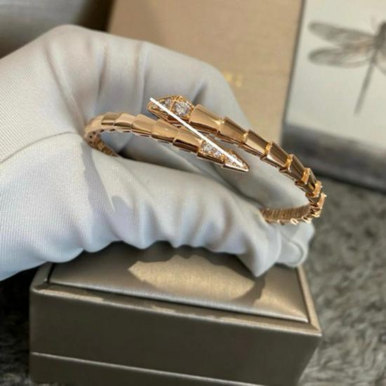 B Brand 18K Gold Plated Diamond Snake-Shaped Bracelet, Personalized Couple s Jewelry Size 17