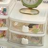 2 Tier Cute Plastic Drawer Organizer with Rabbit Handle Stackable White Plastic Desk Storage Box