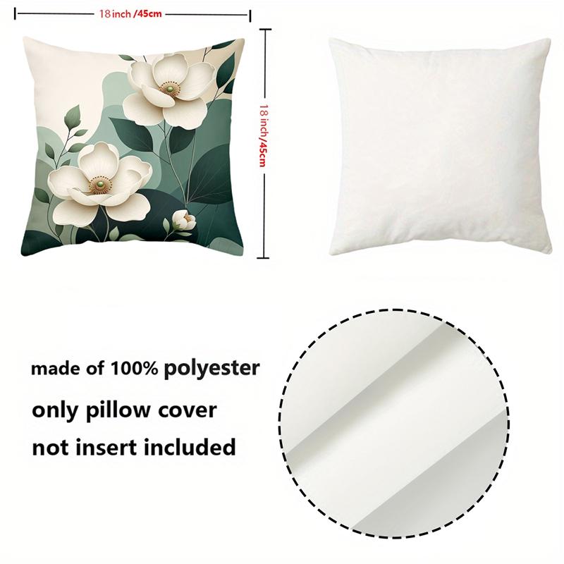 1 Pieces White Flowers On Green Leaves 2D Printed Pillow Polyester Pillowcase, Sofa Decorative Cushion Cov Headboard Pillow