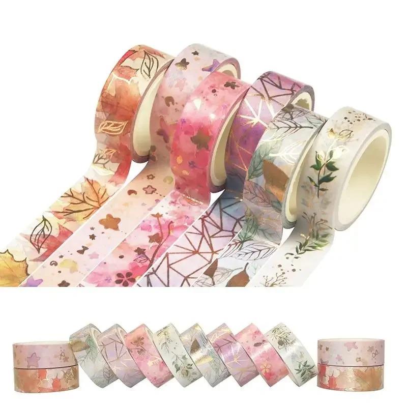 6 Stuks/Set Bloemplant Masking Tape Gouden Folie Washi Decoratieve Plaksticker Scrapbooking Dagboek Planner Kantoorbenodigdheden.