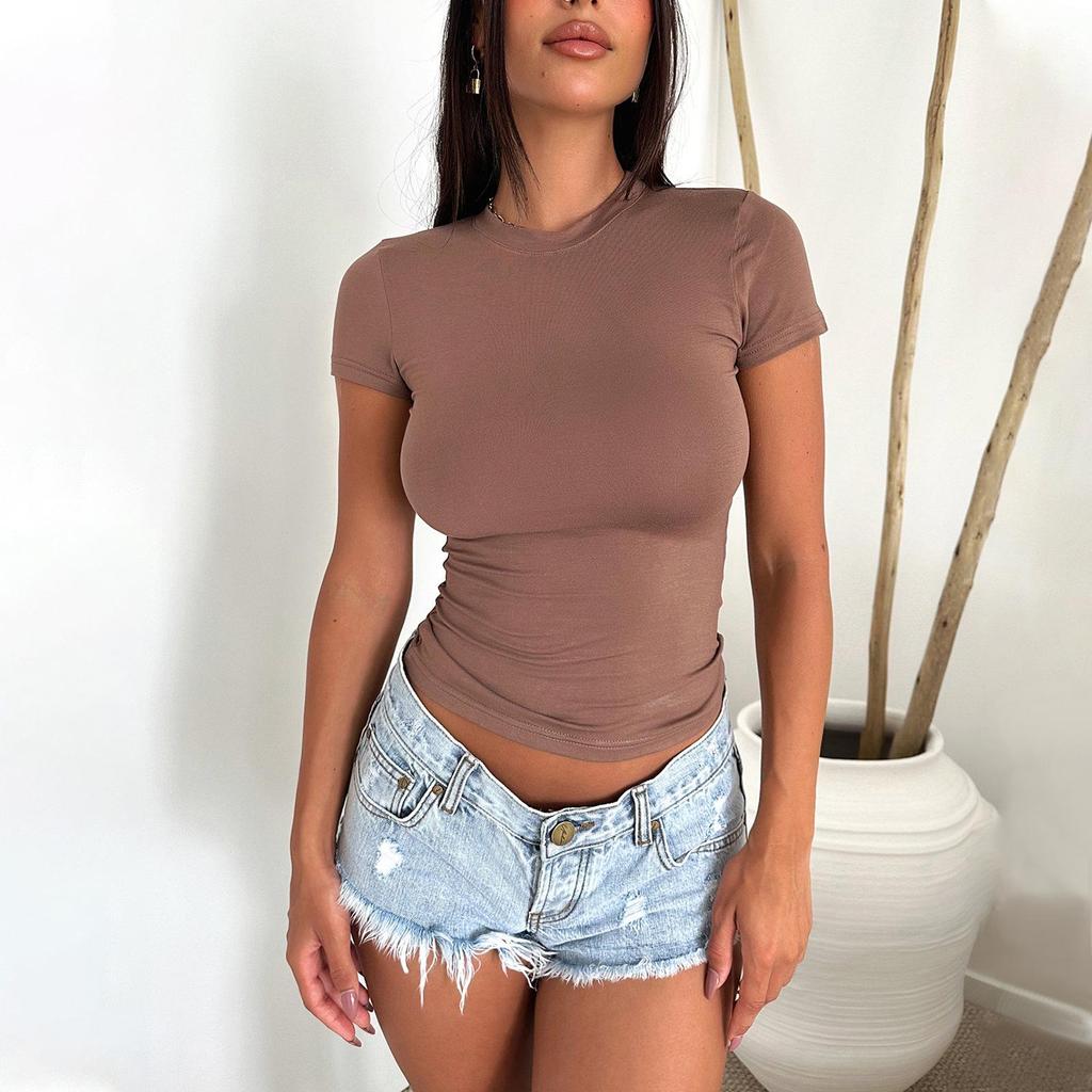 T-shirt da donna a maniche corte slim fit a tinta unita stile Y2K Diyun per primavera/estate 2025