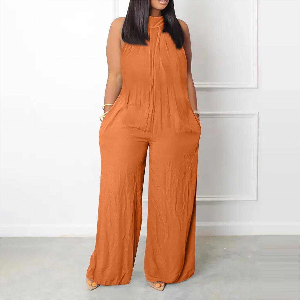 Women's Plus Size Jumpsuit Summer Beach Sleeveless Color Casual Fashion Wide Leg Jumpsuit