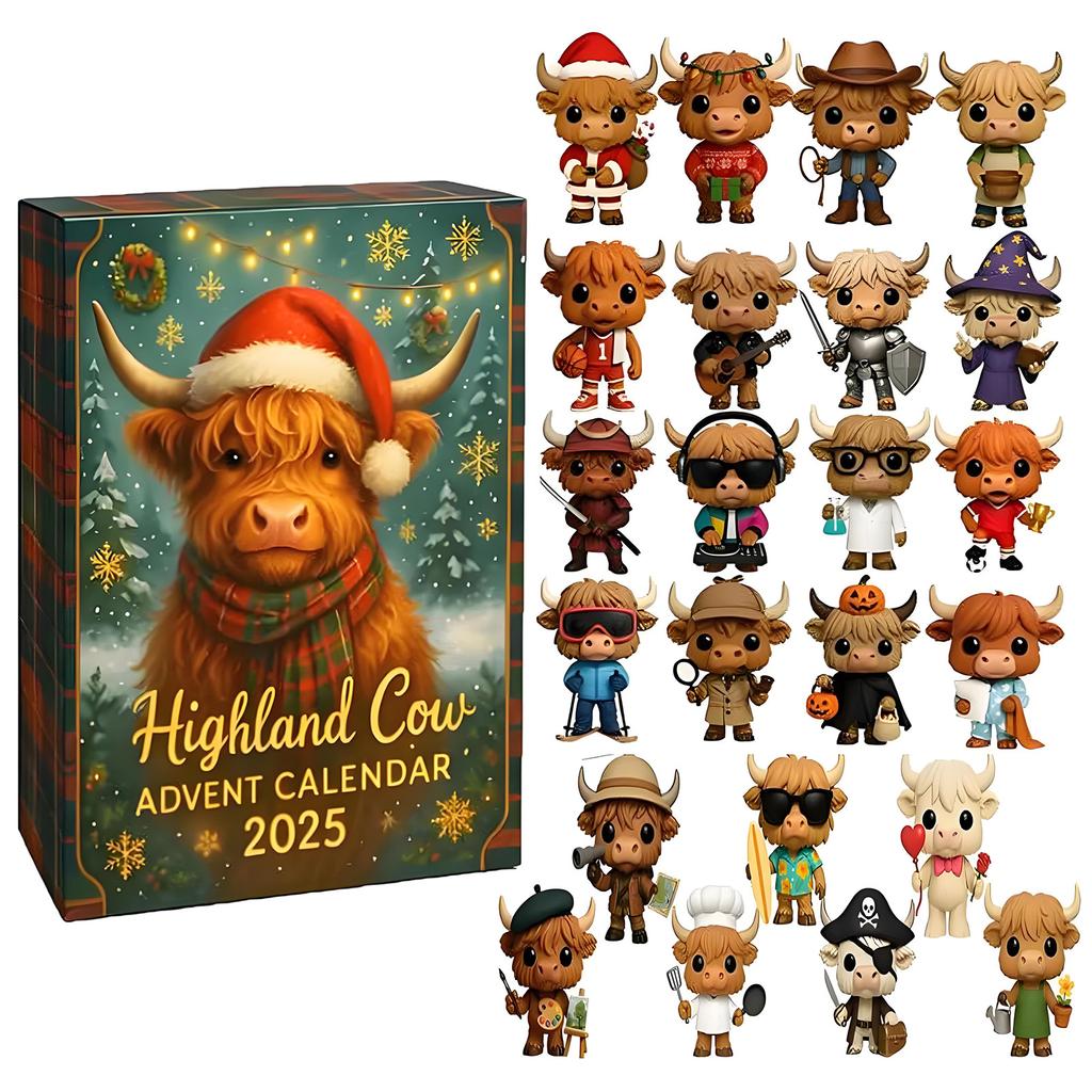 3D Highland Cow Christmas Advent Calendar 2025 with 24 Ornament 24 Days Countdown Calendar Xmas Calendar for Family Holiday Gift