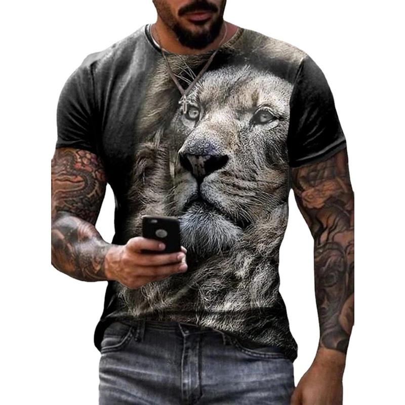 Mens The King Lion Crew Neck Animal Pattern Tee Soft Comfortable Slight Stretch Short Sleeve Regular Fit for Pajamas Everyday Wear