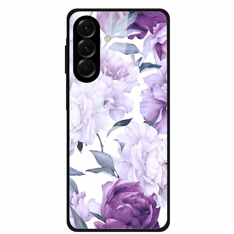 Tempered Glass Phone Case For Samsung Galaxy S24 FE Case Hard PC Back Cover Shell for Galaxy S24FE S 24 FE 5G Hard Covers Flower