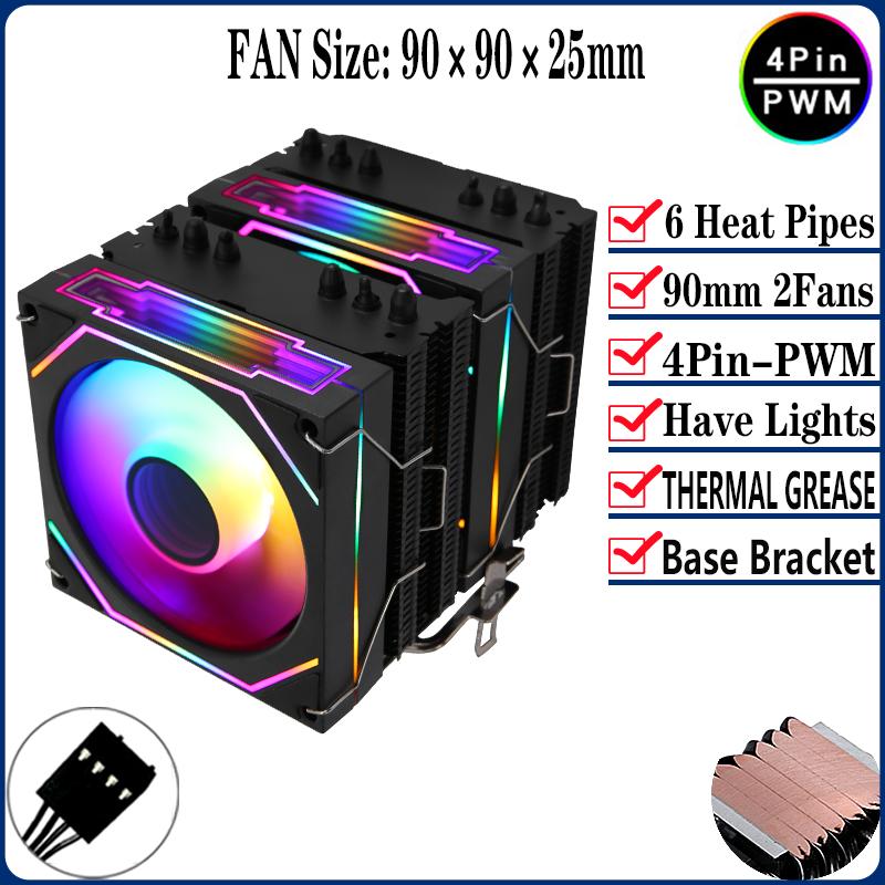 QiuzAim 6 Heat Pipe CPU Cooler Argb 90mm Fan White/Black Themed Radiator Twin Towers install LGA2011 x99 1200 115x 1700 AM4 AM5