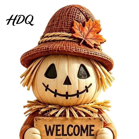 Weather Resistant Garden Statues 3 Pcs Fall Wooden Scarecrow Figurines Farmhouse Rustic Statue with Maple Atmosphere Enhancement Ornaments