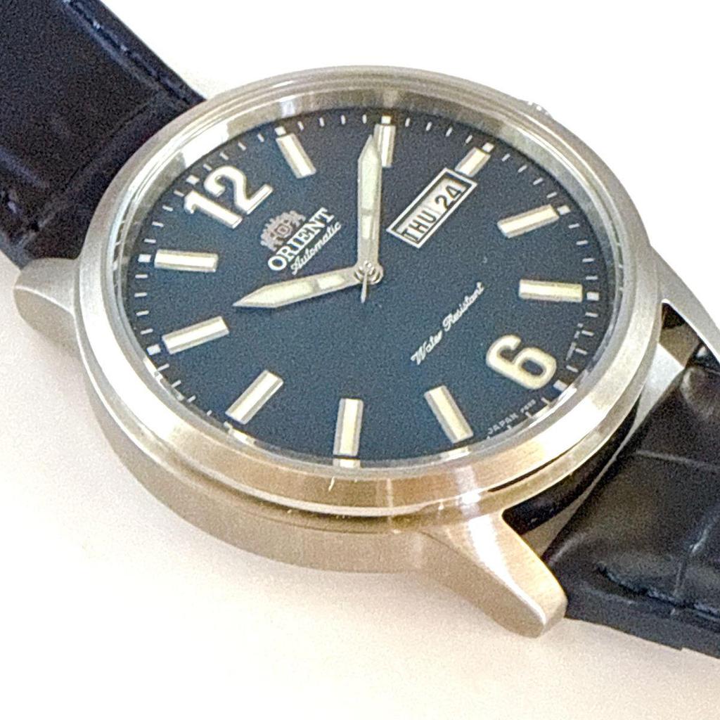 Used B094 [Almost unused/Big Face] ORIENT Blue Dial See-through Back Automatic Mechanical Men's Watch
