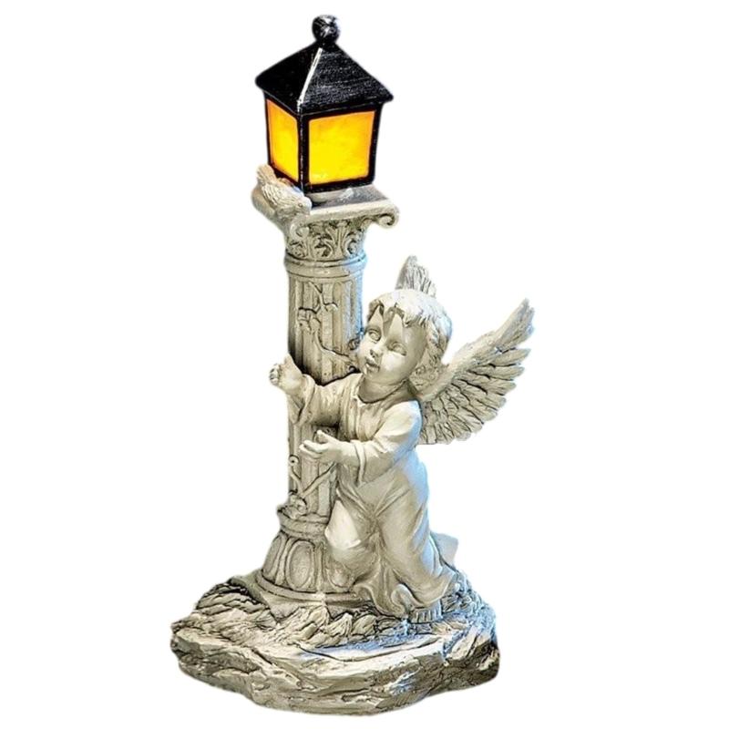 

Resin Roman Colum Child Statue with Solar Lights Outdoor Garden Waterproof Figurine Sculpture Solar Glowing Lamp Decors 1