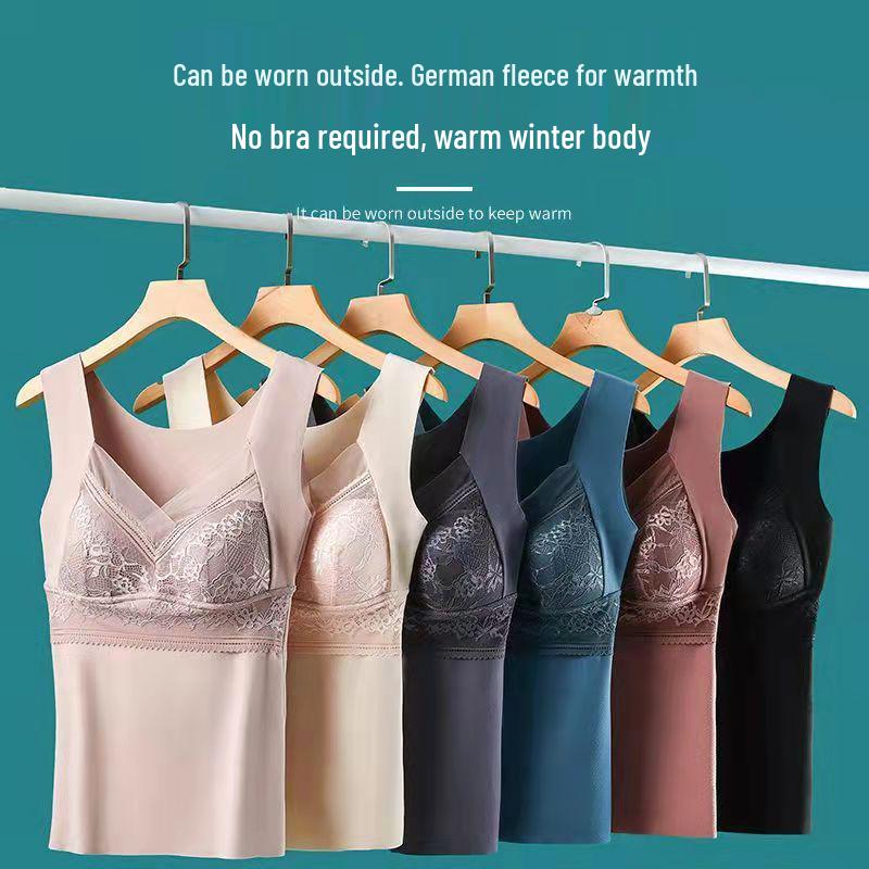 806 Autumn/Winter Women's Warm Vest: Thickened V-Neck, Wireless, Chest Pad, Seamless Lace Base Layer.