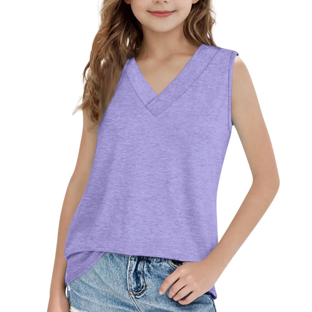 Girls' Sleeveless V-Neck Tee - Summer Cotton Tank Top