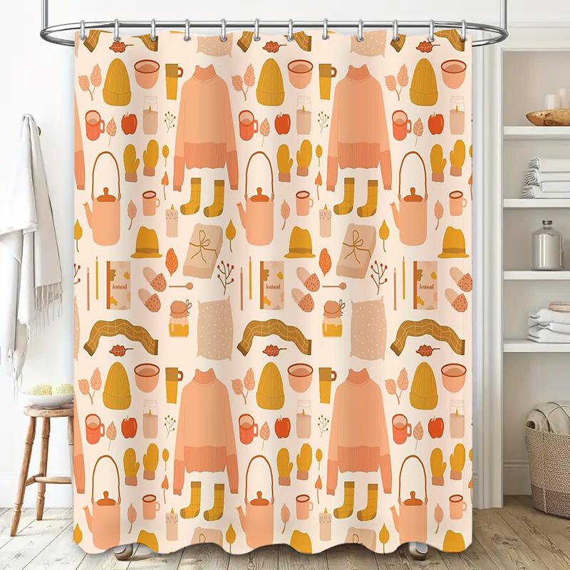 Shower Curtain Botanical Leaf Pattern Waterproof Fabric Bathroom Decor Vintage Farmhouse Style Shower Liner