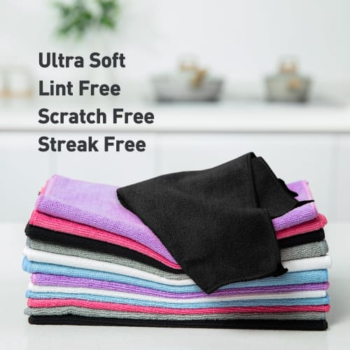 WEAWE Microfiber Cloths, Absorbent, Quick-Drying, Multi-Purpose Towels, 12-Piece Set, 33x33cm, Black