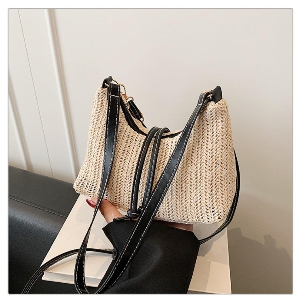 

Fashionable Zipper Shoulder Bag Lightweight Large Capacity Crossbody Bag Adjustable Straw Bucket Bag Women чёрный