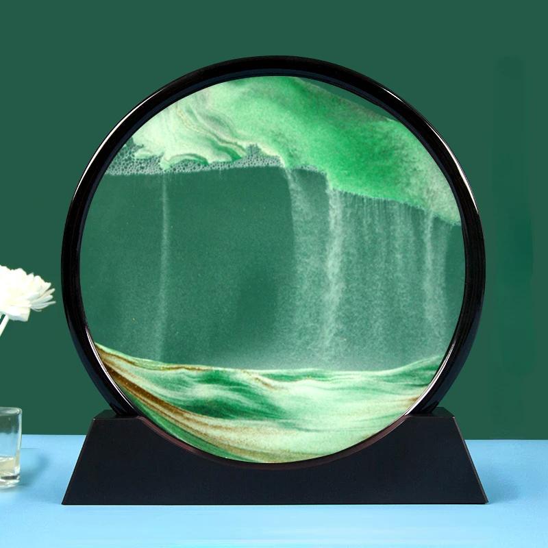 3D Moving Sand Art Round Liquid Hourglass Flowing Sand Painting Sandscape Motion Display Quicksand Painting Home Decor Gifts