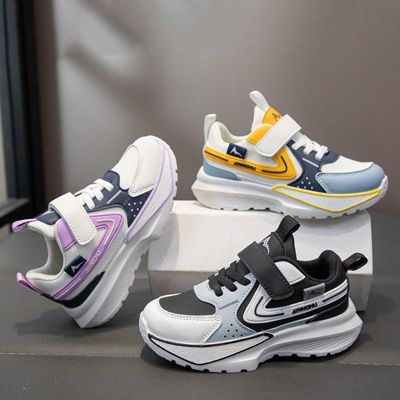 New Spring Children's Handsome Color Matching Leather Wear-resistant Soft-soled Sports Shoes