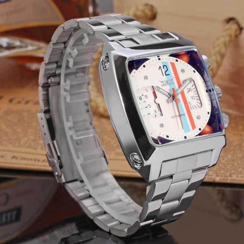 569 Orologi Meccanici Automatici da Uomo Design Retro Moda Data Giorno Impermeabile Cinturino in Acciaio Quadrante Quadrato Orologio da Polso da Uomo