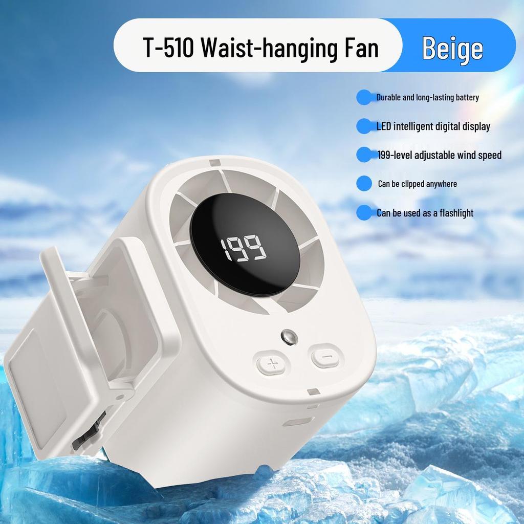 Rechargeable Waist Clip Fan: Portable Outdoor High-Speed Fan with Digital Display for Camping and Neck Use