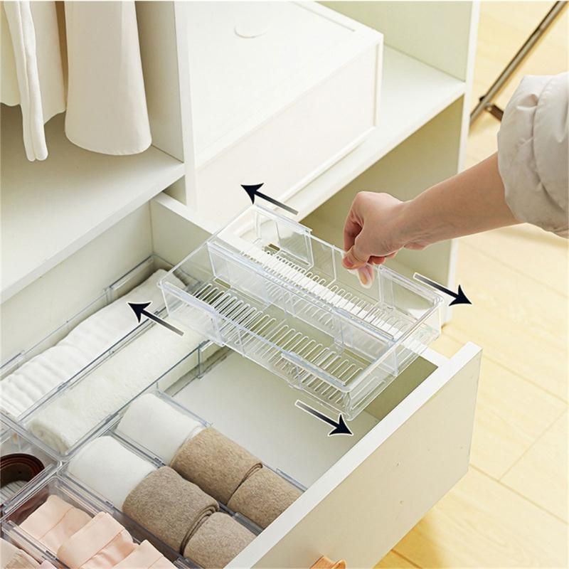 Adjustable Double Section Storage Container Clear Spaces Saving Plastic Materials Home Organization Solution