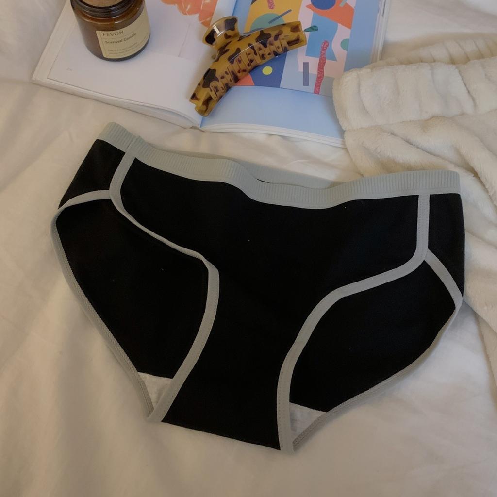 Female Spring and Autumn Simple Contrast Color Pure Cotton Comfortable Waist High Split Triangle Briefs