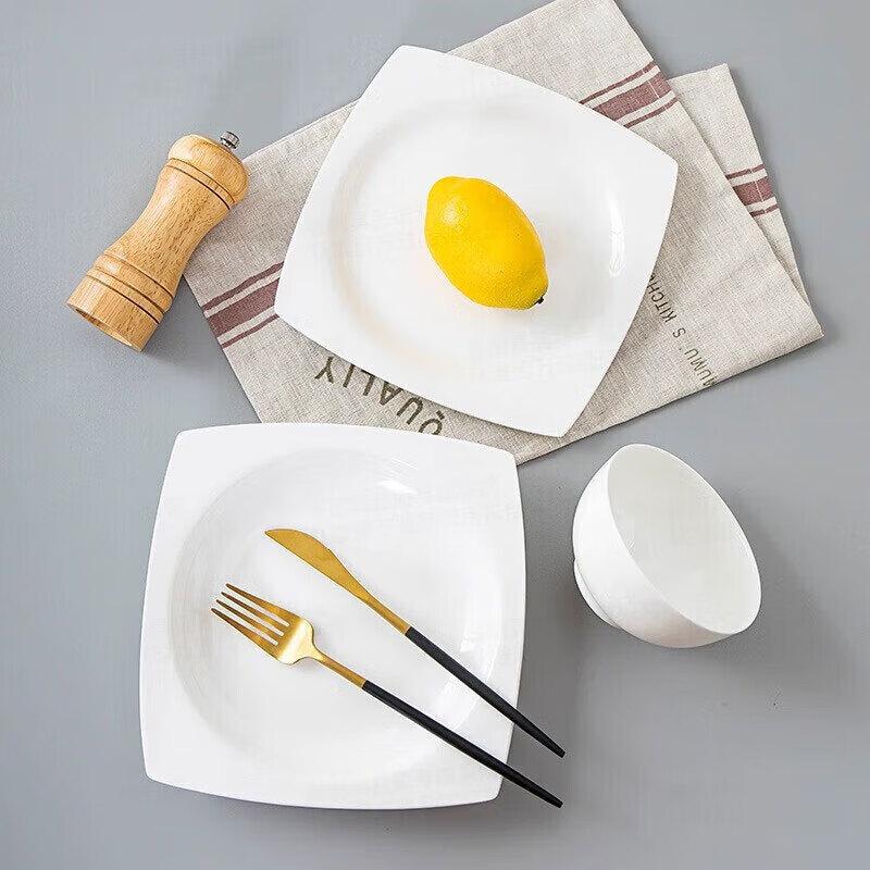 Huihuang 8-inch Pure White Square Ceramic Dinner Plate