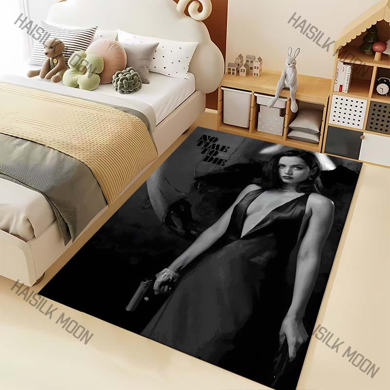 1PC Woman with Pistol Black Dress Print Carpet for Living Room Bedroom Sofa Home Decor Rus Non-slip Floor Mat Luxury Gift