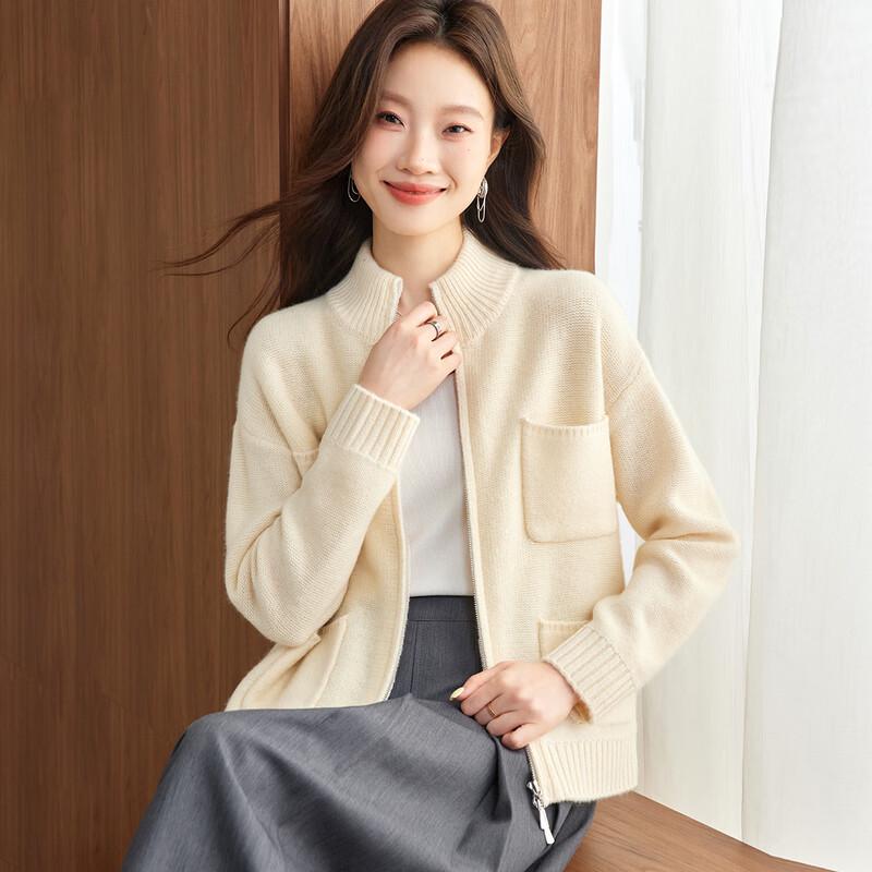 Srcr Women s 100% Merino Wool Double-Zip Cardigan Sweater L