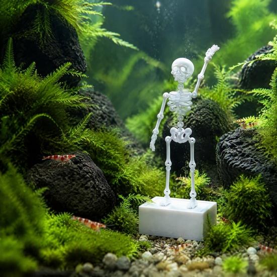 Fish Tank Air Driven Ornament Dancing Skeleton Aquarium Bubbler, 3D Printed Powered Moving Skull Ornament, Halloween Gothic Decorative Bubbler
