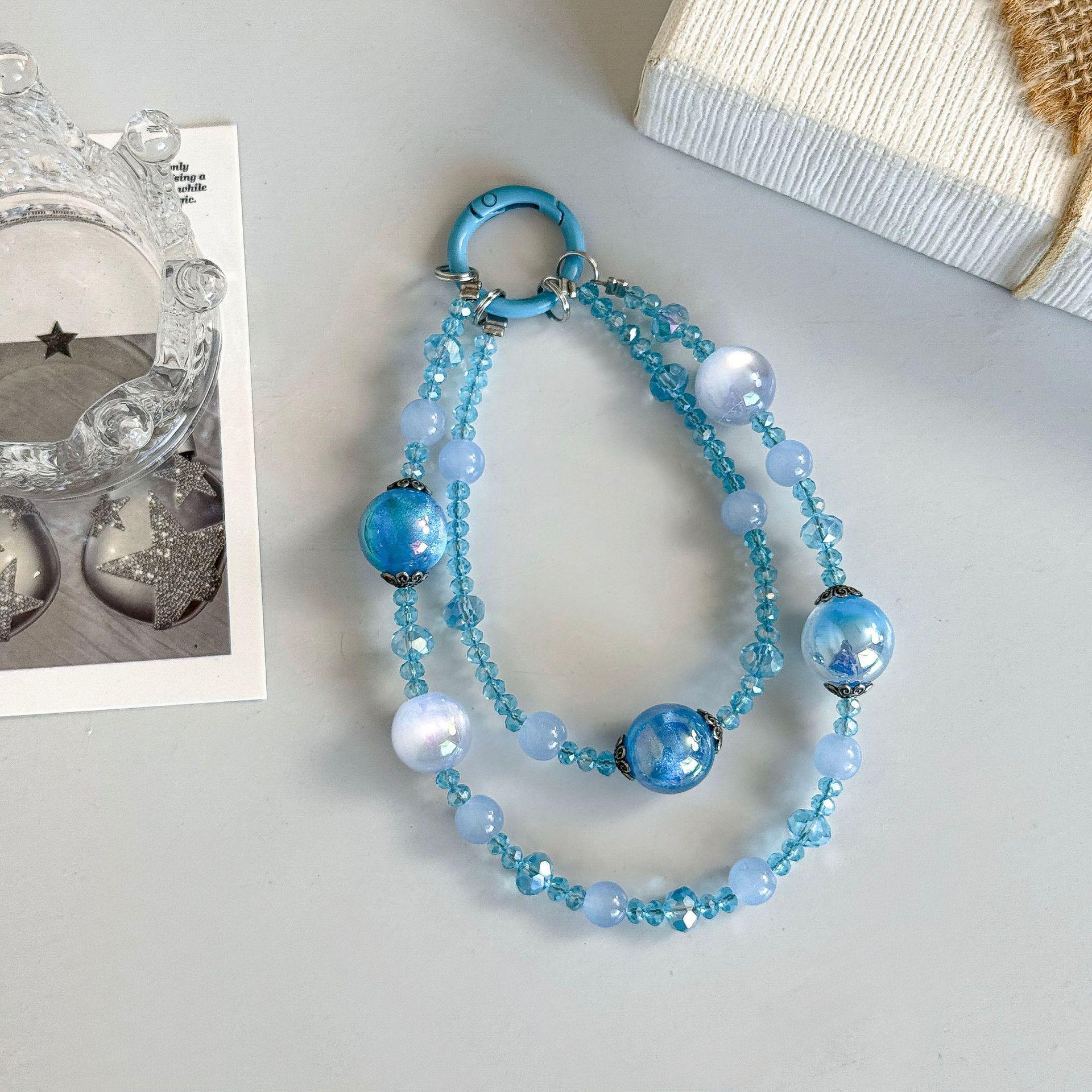 Elegant Crystal Beaded Phone Lanyard & Double Chain Keychain