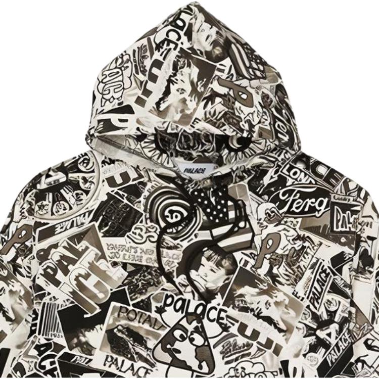 Palace Sticker Print Hoodie Unisex Tops Black P20CS042