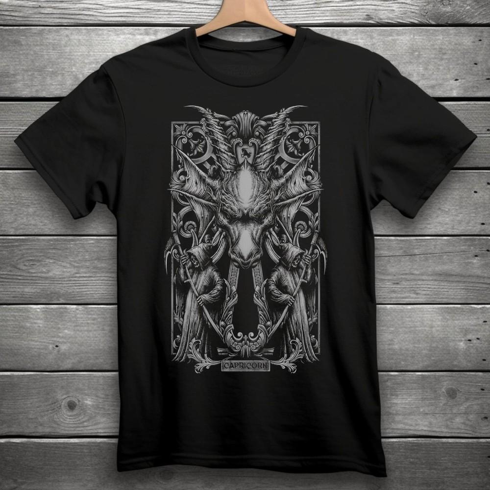Capricorn Zodiac Sign Goth Skull Unisex Black TShirt S3XL Unisex T-Shirt XL