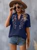 Women's Printed Stand-up Collar Ramie Shirt Top