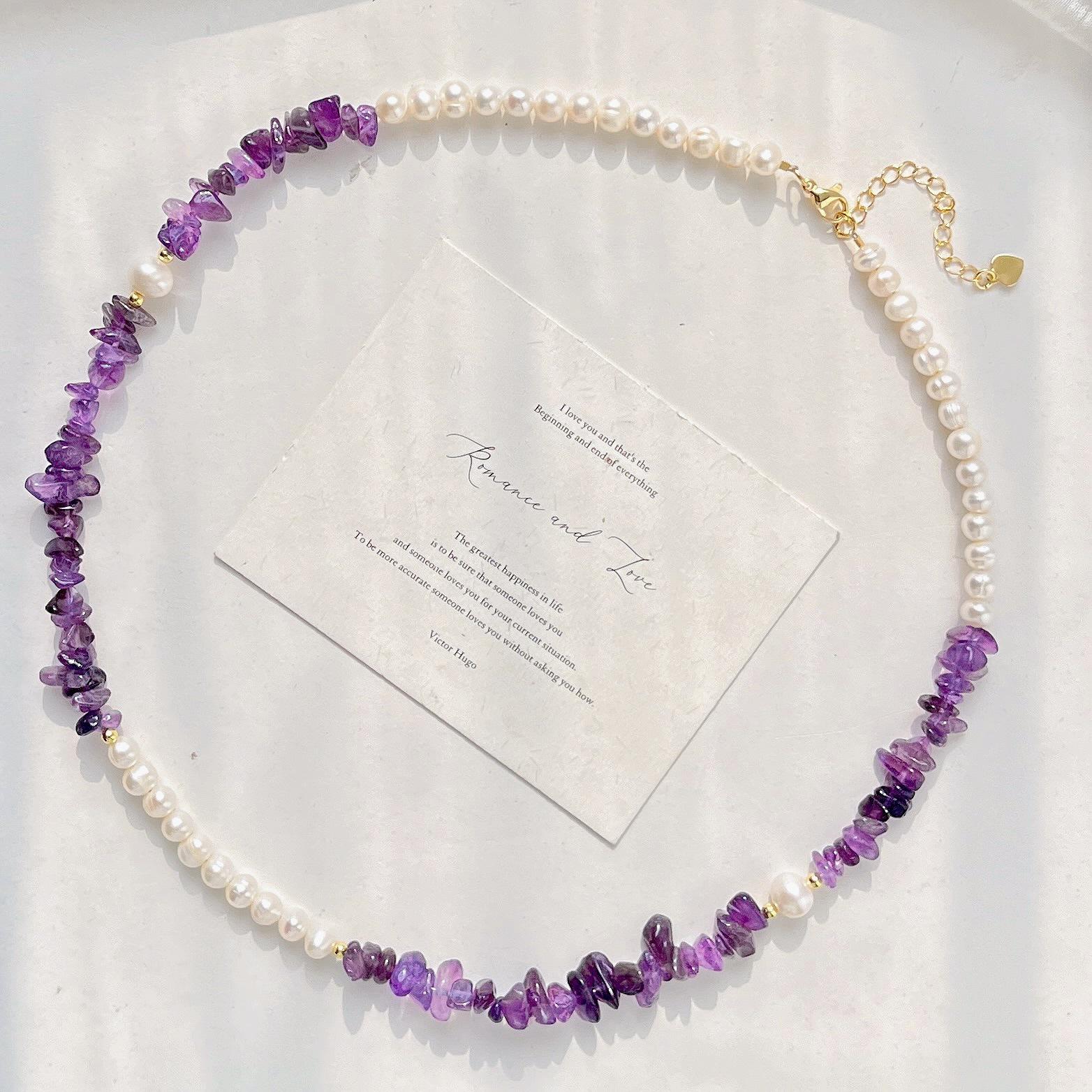 

Wind Vintage Natural High Quality Freshwater Pearl Amethyst Design Clavicle Chain Necklace Fidelity
