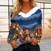 Women's Christmas Printed Long Sleeved Party Plush Neck V-neck Top