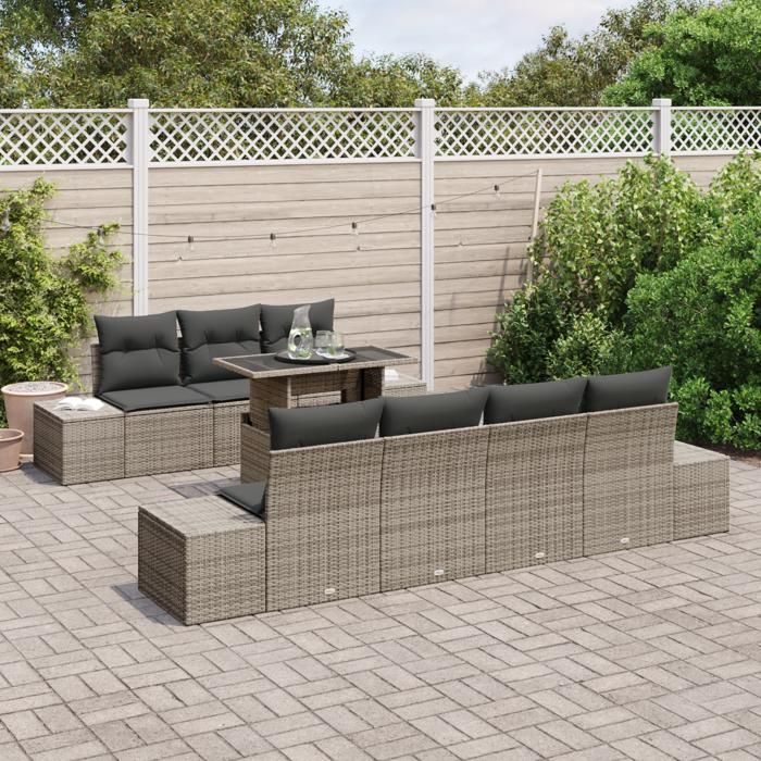 VidaXL ensemble de jardin 8 pièces avec coussins gris en poly rotin 3357862