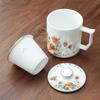 Hand-painted Landscape Pattern Series Tea Water Separating Ceramic Office Goat Fat Jade Porcelain Belt Cover Filter Mug, Tea Cup