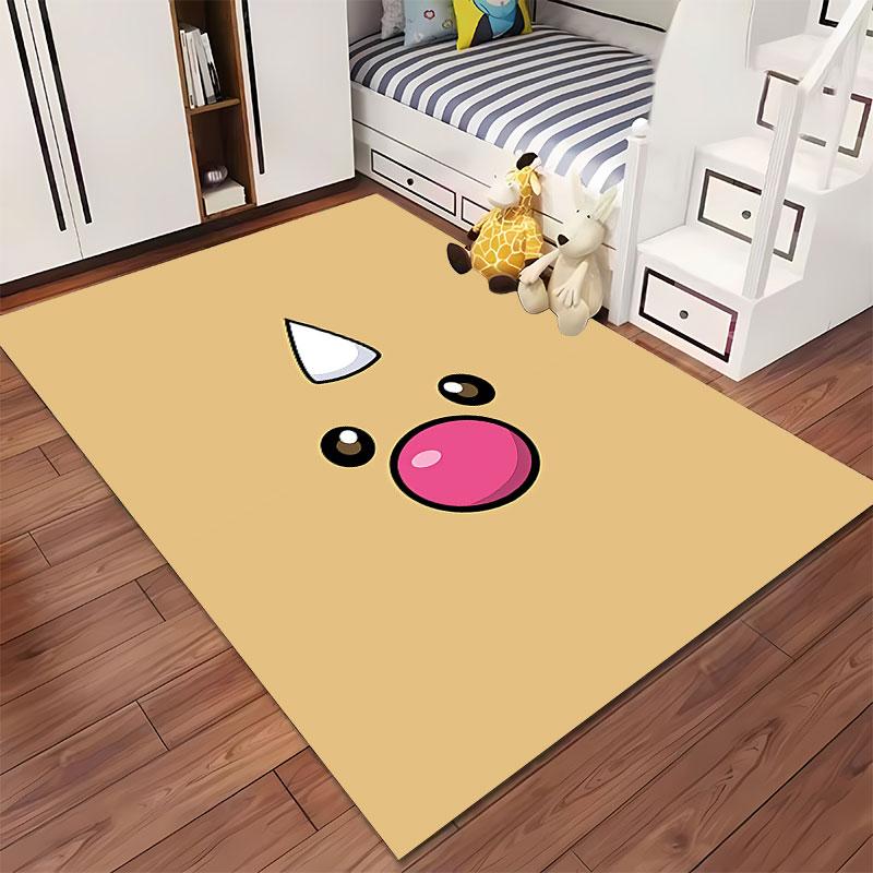 Cute Cartoon Face On Beige Carpet Suitable As a Non-slip Mat for the Living Room or Bedroom Sofa