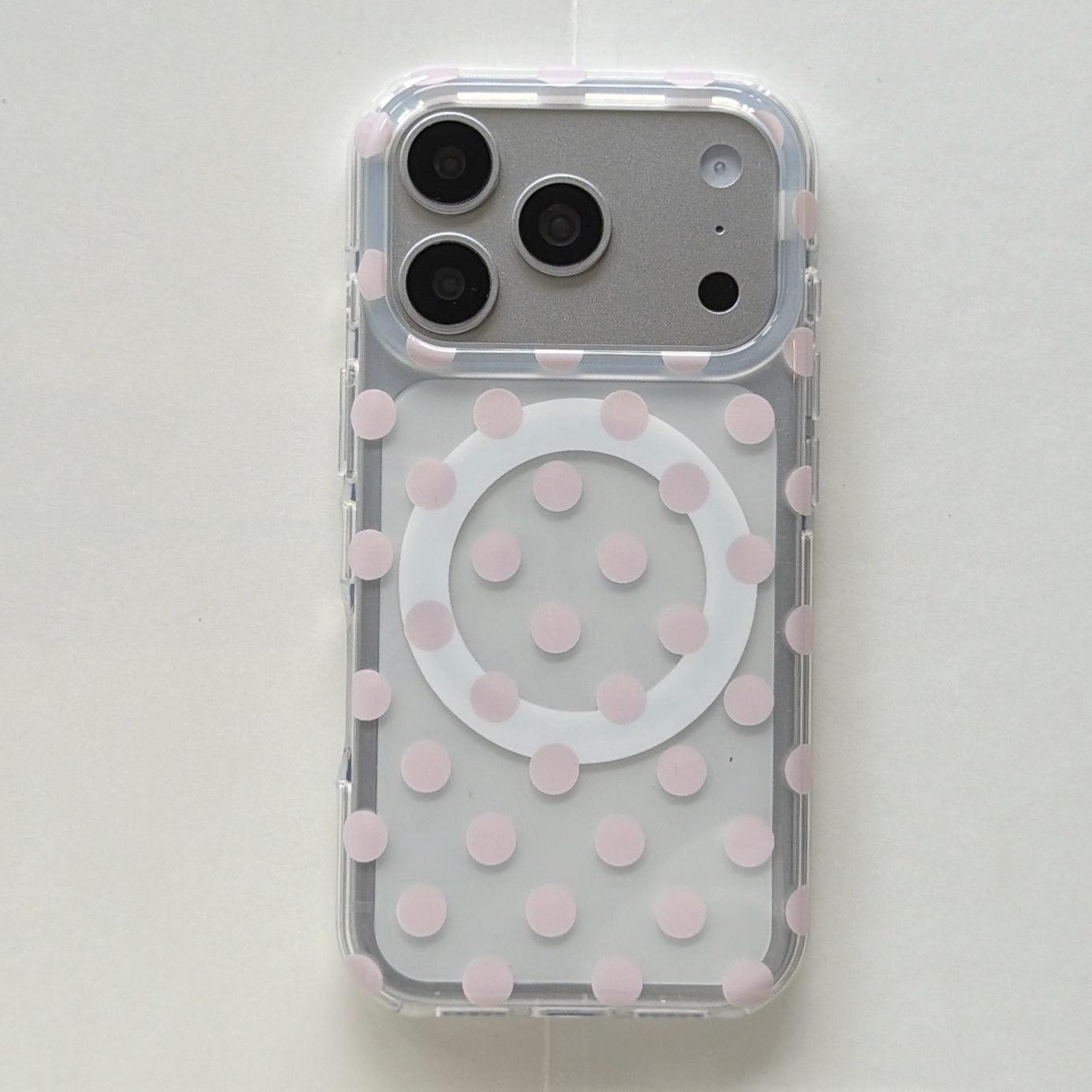 

Pink Polka Dot Magnetic Bracket Phone Case for Apple 17 Pro Max - Drop-Proof, Fits 16 & 15 Models, For Women iPhone 14 Pro Max