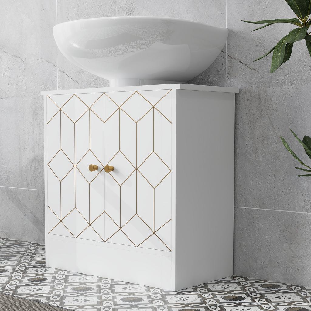 Under Sink Bathroom Cabinet, Under Sink Cabinet with Adjustable Shelf and Open Compartment for Basin with or without Pedestal, 60 x 30 x 60cm, White