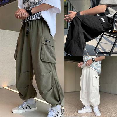 Harajuku Vintage Cargo Pants Men Casual Joggers Harem Pants Solid Color Drawstring Sports Cargo Pants Trousers Pantalones Hombre
