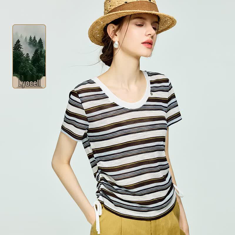 Wudao Women s Tencel Blend Side Drawstring T-Shirt L