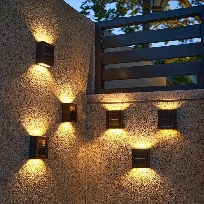 8PCS LED Solar Wall Lamp Outdoor Waterproof Up and Down Lighting Garden Decoration Solar Lights Stairs Fence Sunlight Lamp