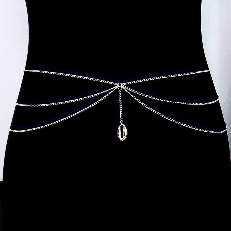 

Accessories Belt Fashion Waist Chain Women s European and American Elegant Metal Shell Pendant Multi-layer Water Drop Body срібний