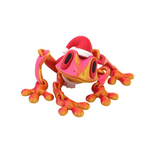 Christmas Hat Frog Refrigerator Magnet 3D Printed Movable Joints Frog Fidget Toy Articulated Animal Model Figurine Fridge Magnetic Frog Decoration
