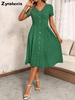 Summer New Fashion Polka Dot Women's Dress Sexy V-Neck Pleated Short Sleeve Floral Dress
