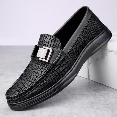 Fashion Genuine Leather Metal Buckle Loafers Crocodile Pattern Men Slip On Shoes Business Man Casual Shoes Stylish Male Driving Footwear